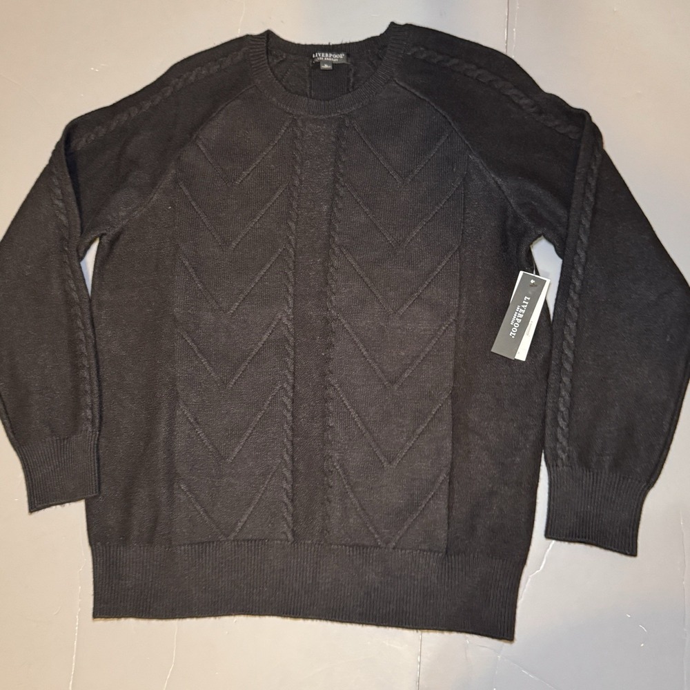 Liverpool Los Angeles Sweater Womens XL Black Mix Stitch Cable Knit Sweater New